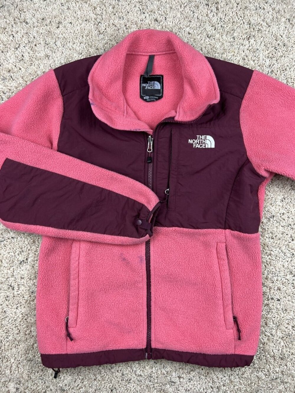 The North Face Fleece Jacket Womens Size Small Full Zip Pink And Deep Red ***